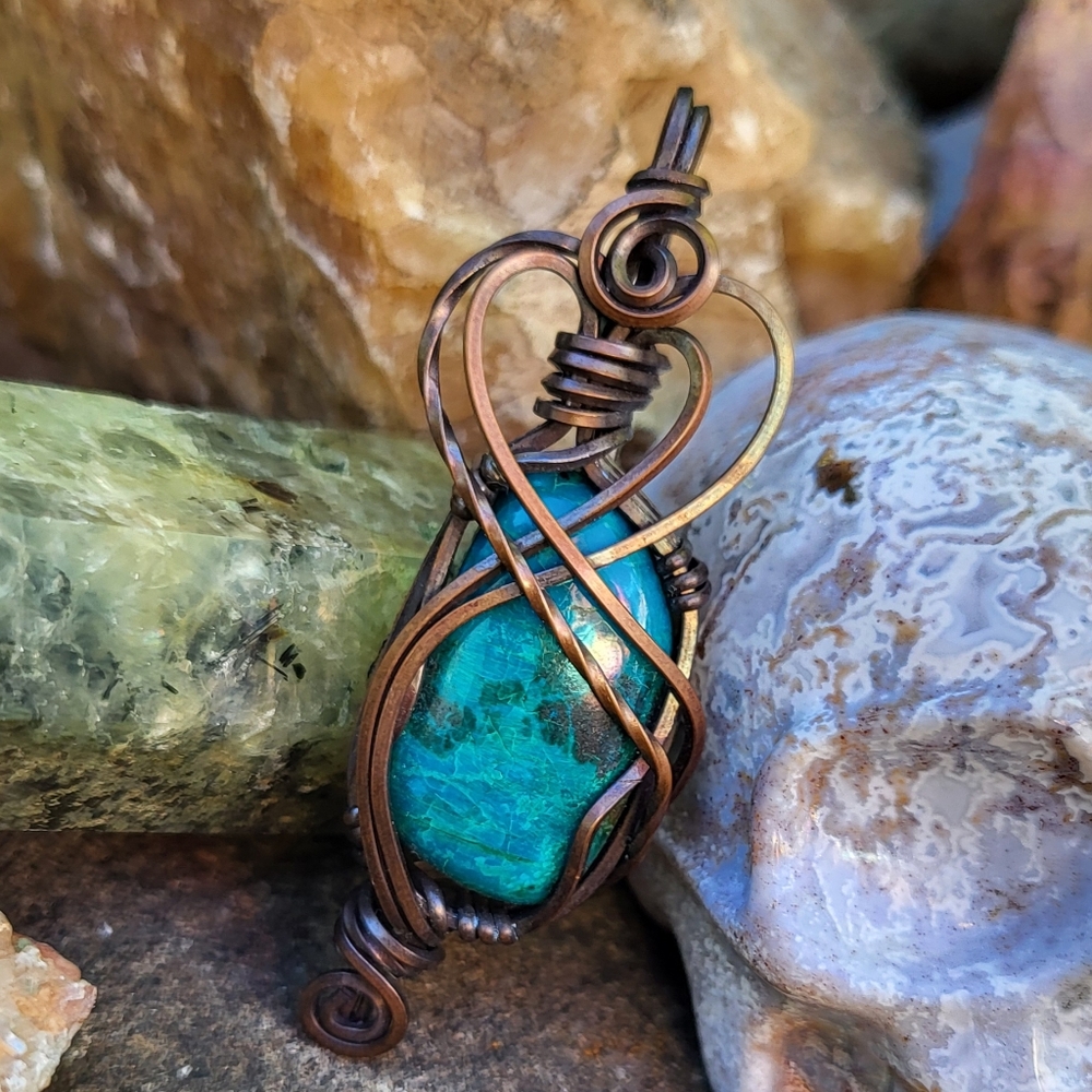 Handmade Blue Chrysocolla Gypsy Boho Copper Pendant